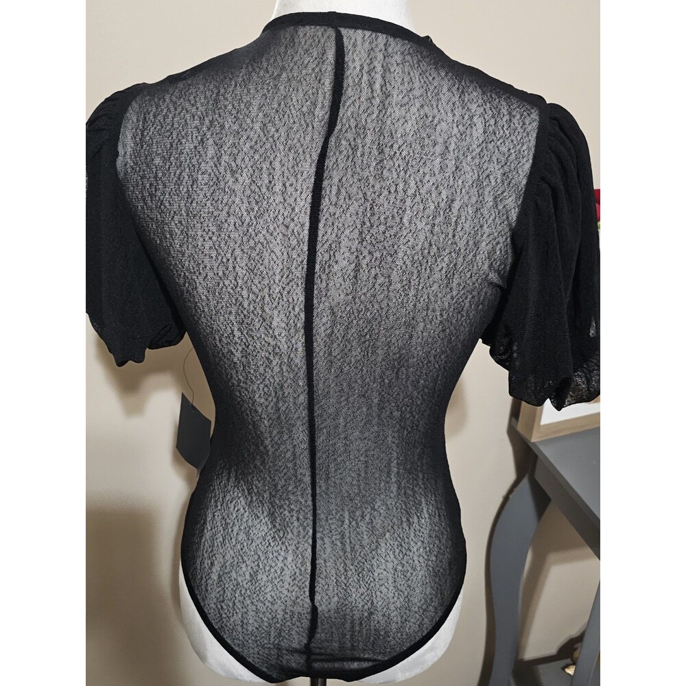 Lulus-Women's Mesh Puff Sleeve Bodysuit-Black/size Length: 21"​ Pit to pit 16 - Picture 10 of 15